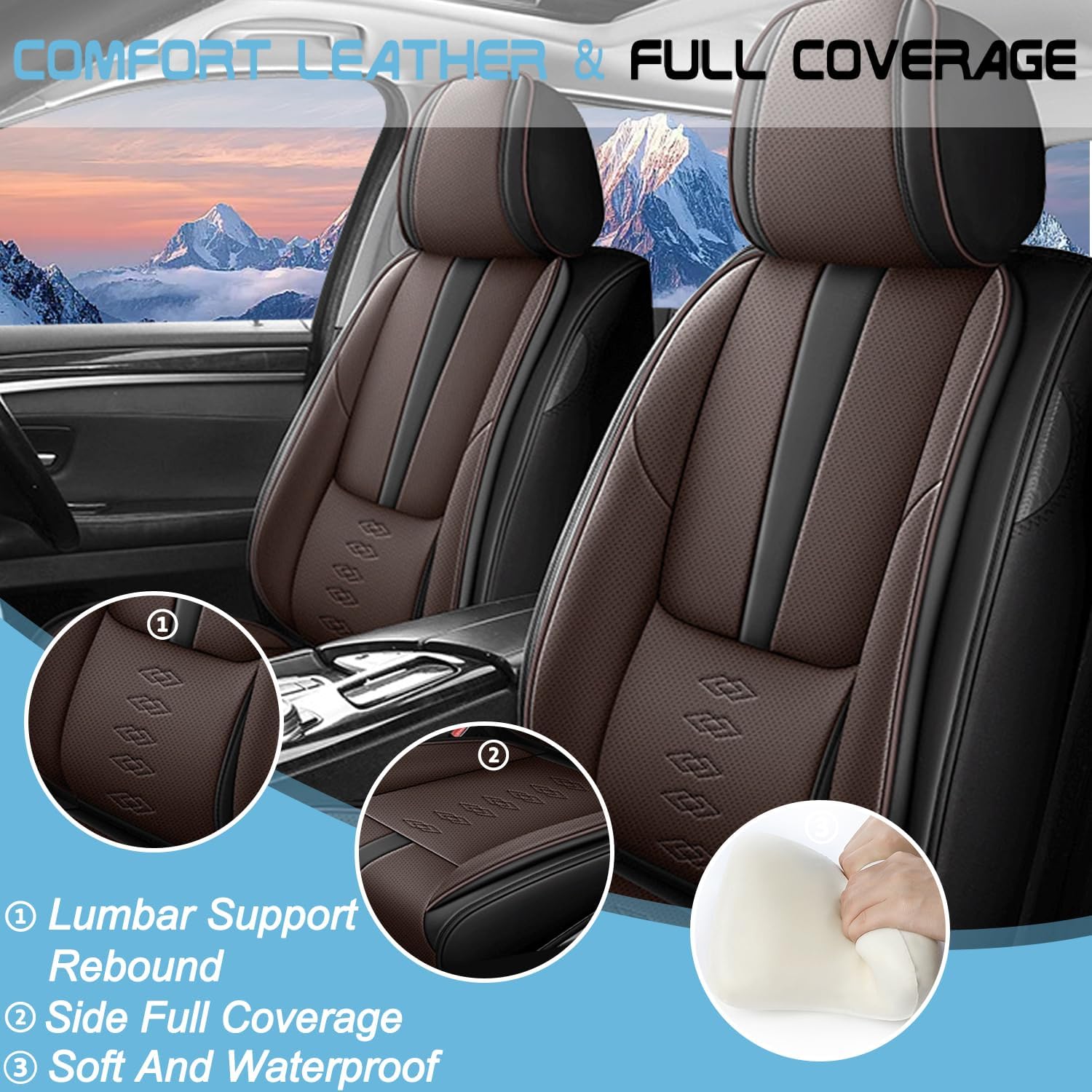 Full Set Car Seat Covers for Chevy Equinox 2005-2025 2026 Leather Seat Covers Waterproof Front Seats&Rear Car Seat Protectors Breathable Seat Cover Black&Coffee