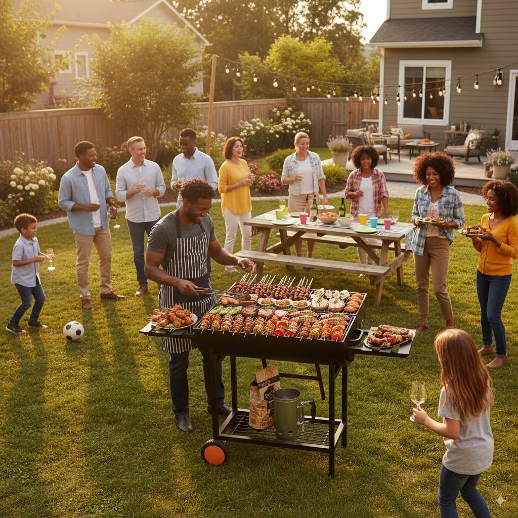 Extra Large Charcoal Barbecue Grill, 871 Square Inches Cooking Space, Outdoor Barrel BBQ Grill with 2 Foldable Side Tables for Outdoor Backyard Patio Picnic Parties Camping, Black