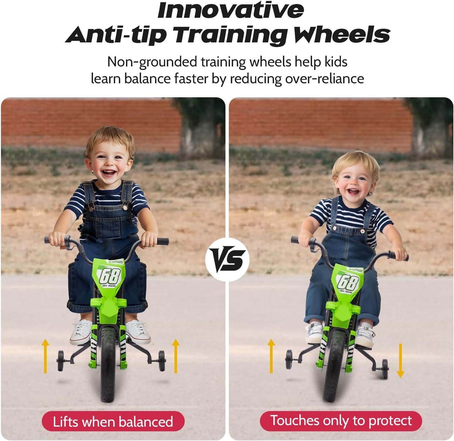 12V Kids Motorcycle w/Treaded Tires, 3.1mph Top Speed, Kids Motorcycle w/Training Wheels, Music, Spring Suspension, Ideal for Toddlers 3-6 Years Old, Green