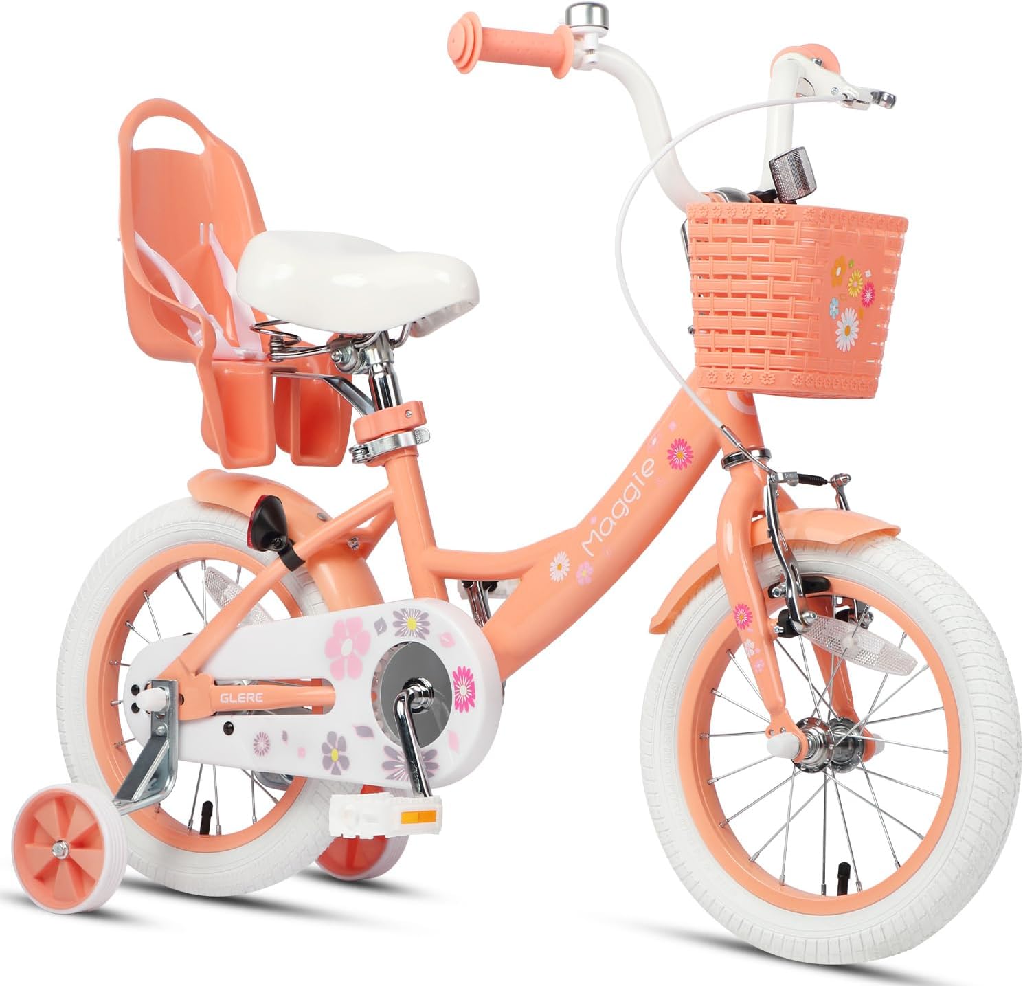 Glerc Maggie Girls Bike, 12-20 Inch Kids Bike for 2-13 Years Old Children, Princess Style Kids Bicycle with Doll-Seat & Basket & Training Wheels, Multiple Colors