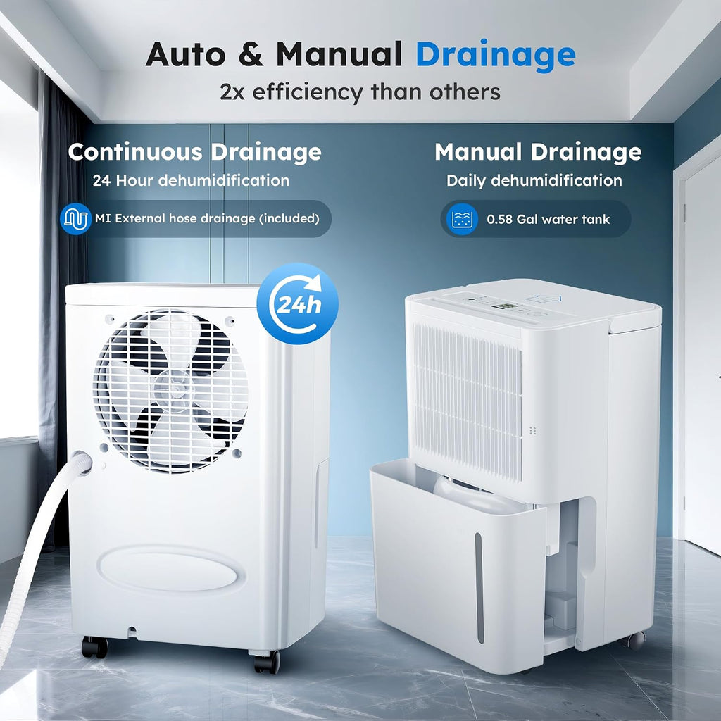 2500 Sq.Ft Dehumidifiers with Drain Hose for Home, Portable 30 Pints Large Room Dehumidifier with Smart Humidity Control, 24H Timer, 3 Working Modes for Bathroom & Bedroom