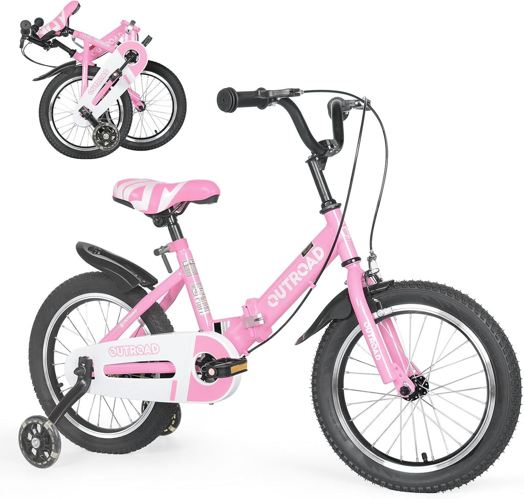 Betterland Folding Kids Bike,14/16/18 Inch Children Bicycle with Training Wheels and Dual Handbrakes Toddler Sport Bicycle for 3-9 Years Old Boys and Girls