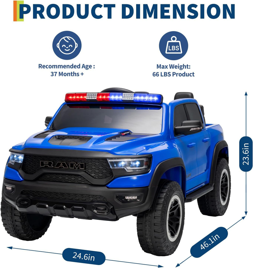 Garvee Ride On Car, Licensed RAM 12V Kids Ride On Police Car with Remote Control, Electric Pickup Truck for Toddlers, 3 Speeds, Spring Suspension, LED Lights & Parent Safety Lock