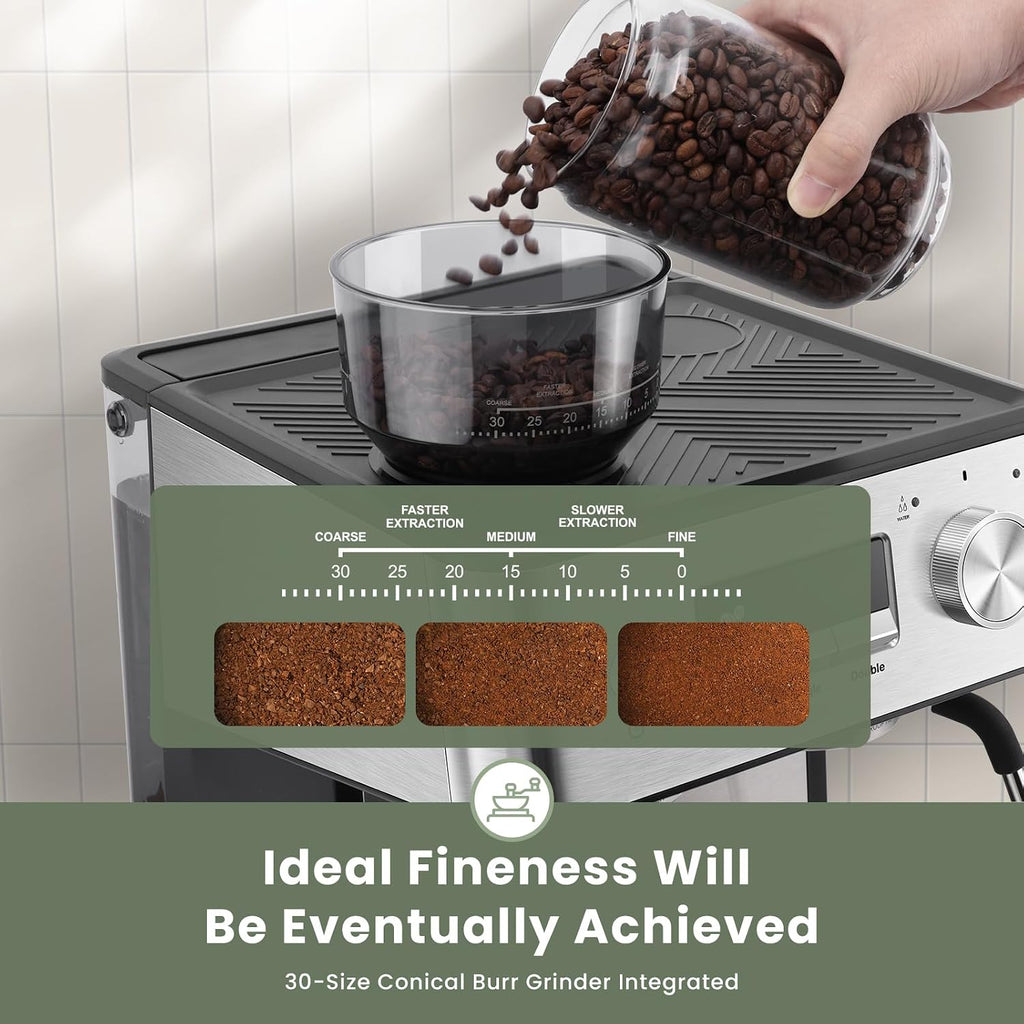 Gevi (2026 Upgrade 20 Bar Espresso Machine with Grinder & Milk Frother, Professional Coffee Maker for Home, Cappuccino & Latte, Removable Water Tank, Steam Wand