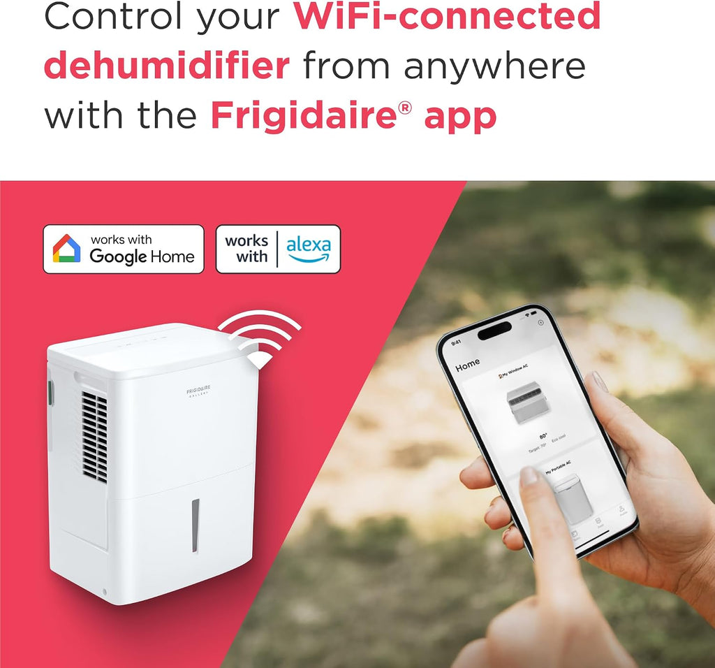 Frigidaire Gallery 2-in-1 50-Pint Portable Dehumidifier with Wi-Fi, Air Quality Monitoring for Medium/Large Rooms & Basements, Custom Humidity Control, Auto Shut Off, White