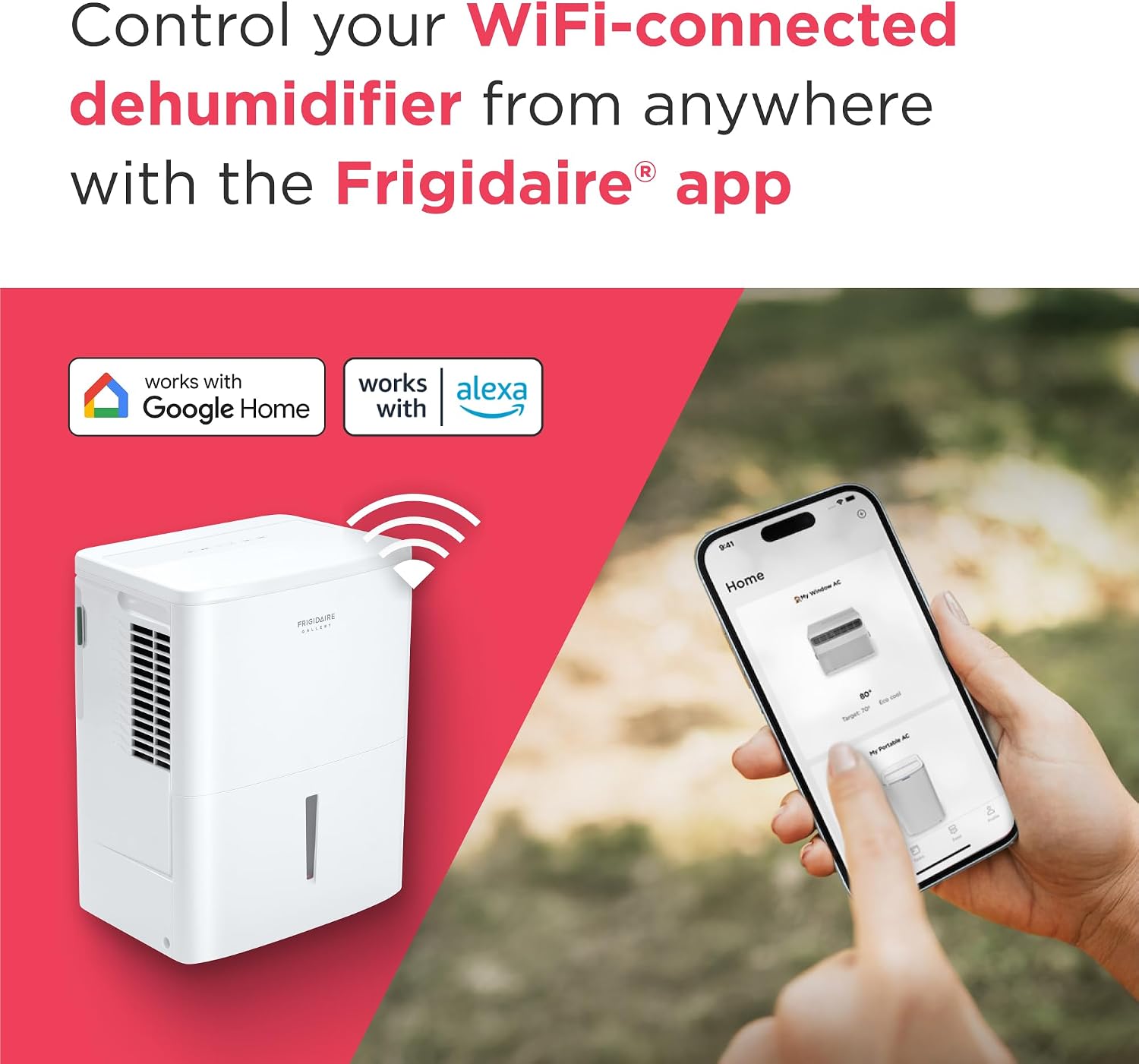 Frigidaire Gallery 2-in-1 50-Pint Portable Dehumidifier with Wi-Fi, Air Quality Monitoring for Medium/Large Rooms & Basements, Custom Humidity Control, Auto Shut Off, White