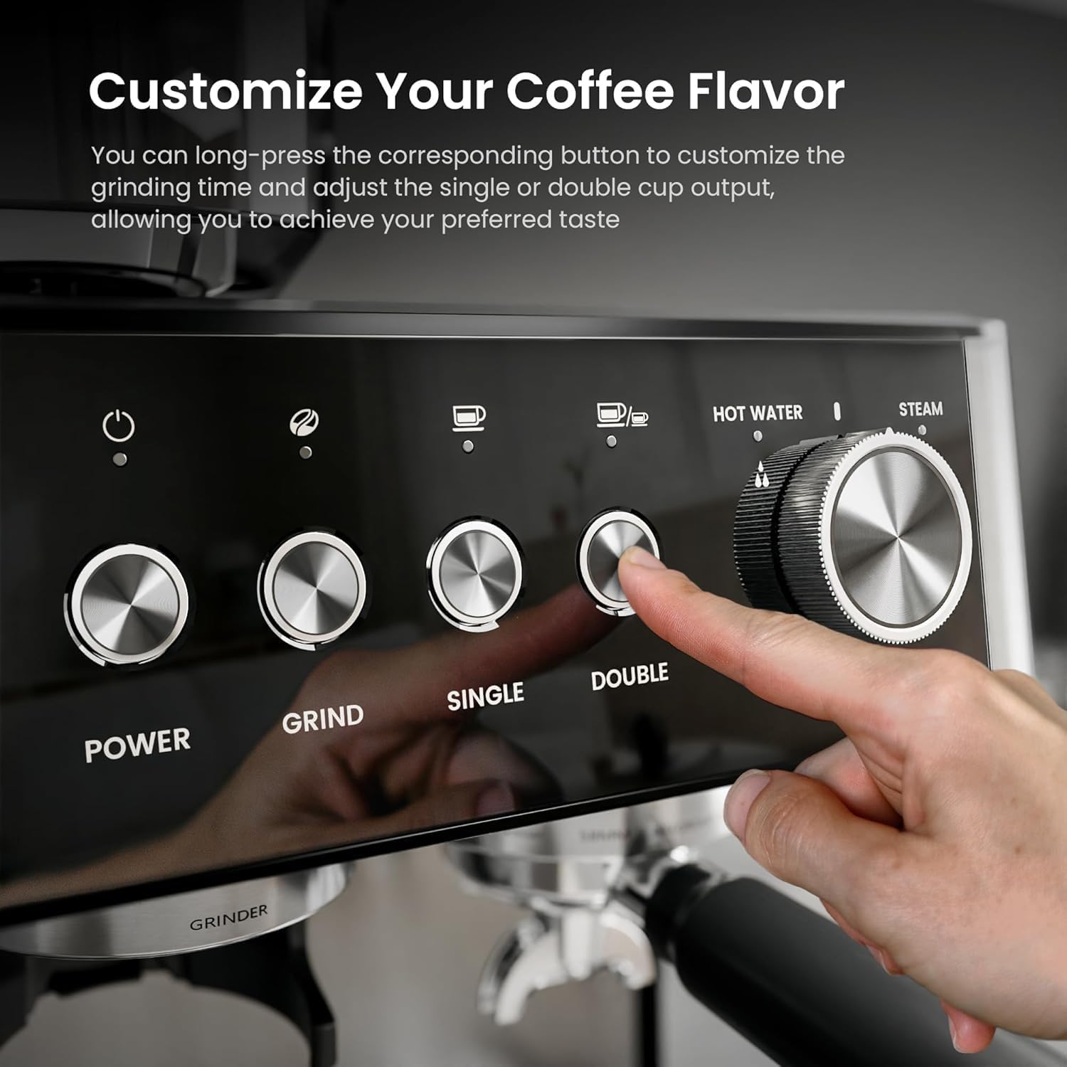Kismile 15 Bar Espresso Machines with Grinder, Professional Espresso Maker with Removable Water Tank, Milk Frother Steam Wand for Latte&Cappuccino,Hot Water Function for Home