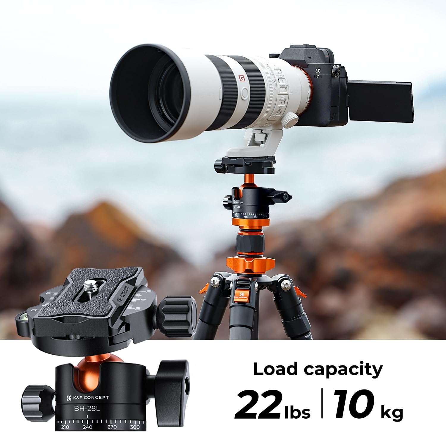 K&F Concept 68' Carbon Fiber Camera Tripod,Compact Tripods with Metal Ball Head,Quick Release Plate,Detachable Monopod 10KG Load for DSLR Cellphone Tripods(SA255C1) D255C4+BH-28L