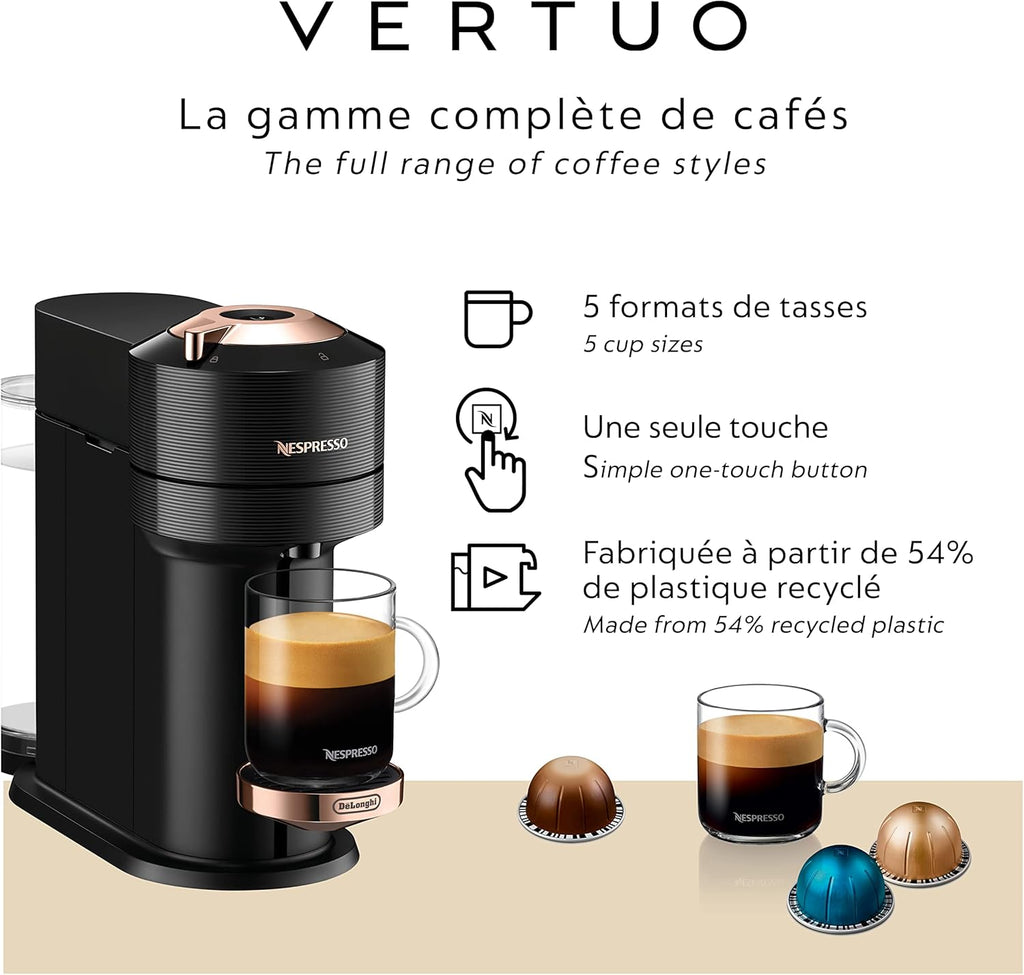Nespresso Vertuo Next Coffee and Espresso Machine by De'Longhi, Black with Rose Gold