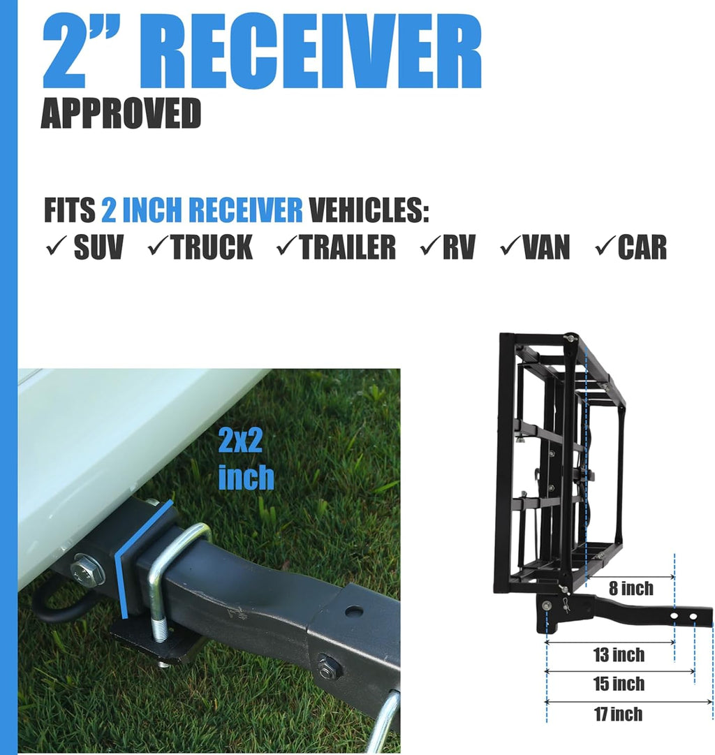 Hitch-Mount Bike Rack for Ebike Heavy-Duty - Comes with Cargo Carrier Fits 2 Electric Fat-Tire Mountain Bicycles Fits 2' Receiver for Car SUV Truck RV Minivan (Blue)