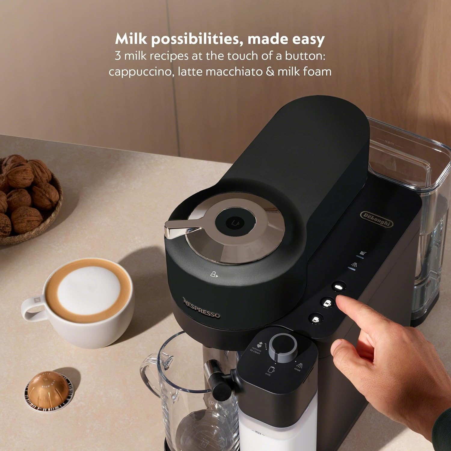 Nespresso Vertuo Lattissima Coffee and Espresso Maker by De'Longhi, Matte Black & Glossy