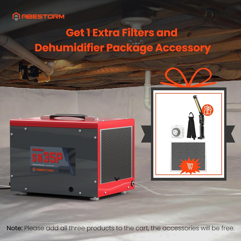 Abestorm Crawl Space Dehumidifiers with Pump and Hose, 70 PPD Compact Portable Commercial Dehumidifier Up to 1,000 sq. ft. Auto Defrost, Memory Starting Crawlspace dehumidifiers