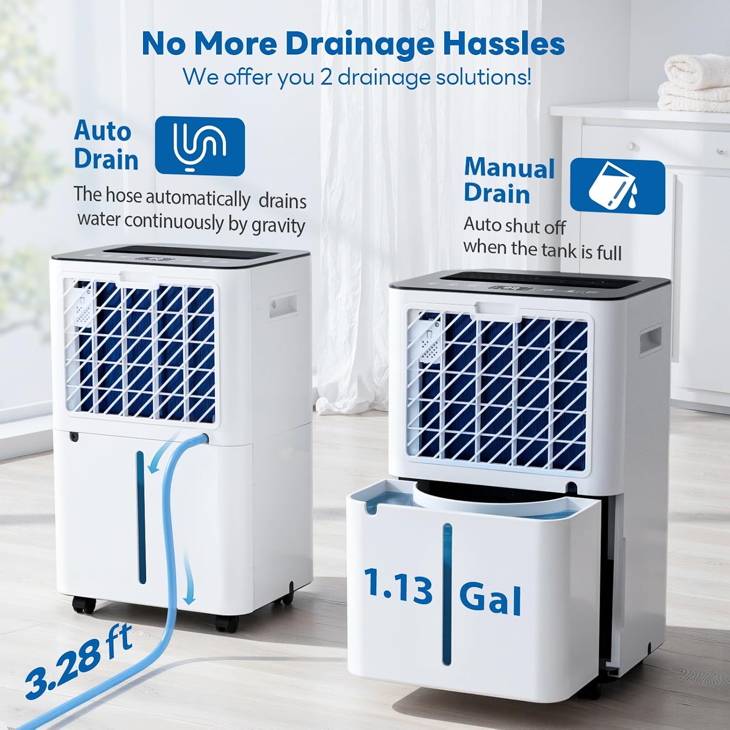4500Sq.Ft Large Dehumidifier, 50Pint Dehumidifiers for Home, Quiet Whole House Dehumidifier for Basement, Bedroom and Bathroom, with Drain Hose, Water Full Alert, Digital Display