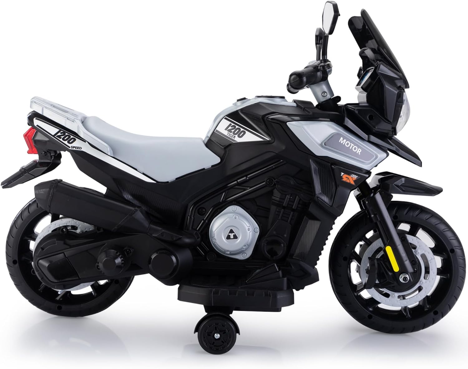 TOBBI 12V Electric Motorcycle for Kids Ride on Toys Toddler Motorbike Battery Powered Off-Road Dirt Bikes w/Music/Headlights/Training Wheels, Gifts for Boys & Girls, Silver