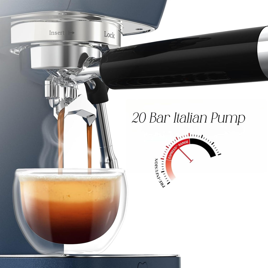 MAttinata Espresso Machine 20 Bar, Espresso Coffee Maker with Professional Milk Frother Steam Wand for Cappuccino & Latte, 49oz Removable Water Tank for Home, Blue