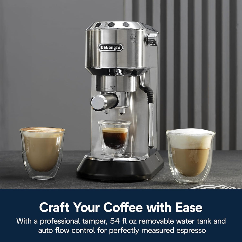 De'Longhi Dedica Arte Espresso Machine with My LatteArt Steam Wand (Milk Frother), 15-Bar Pump & 3-Level Temp Control - Compact Espresso Maker for Latte & Cappuccino - Italian Stainless Steel Design