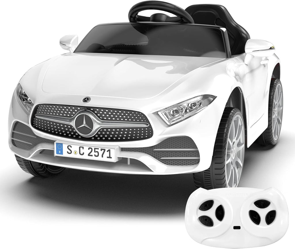 12V Kids Ride On Car with 2.4G Remote Control,Battery Powered Electric Car Ride On Vehicle Double Doors, Safety Belt,LED Light (SC-White)