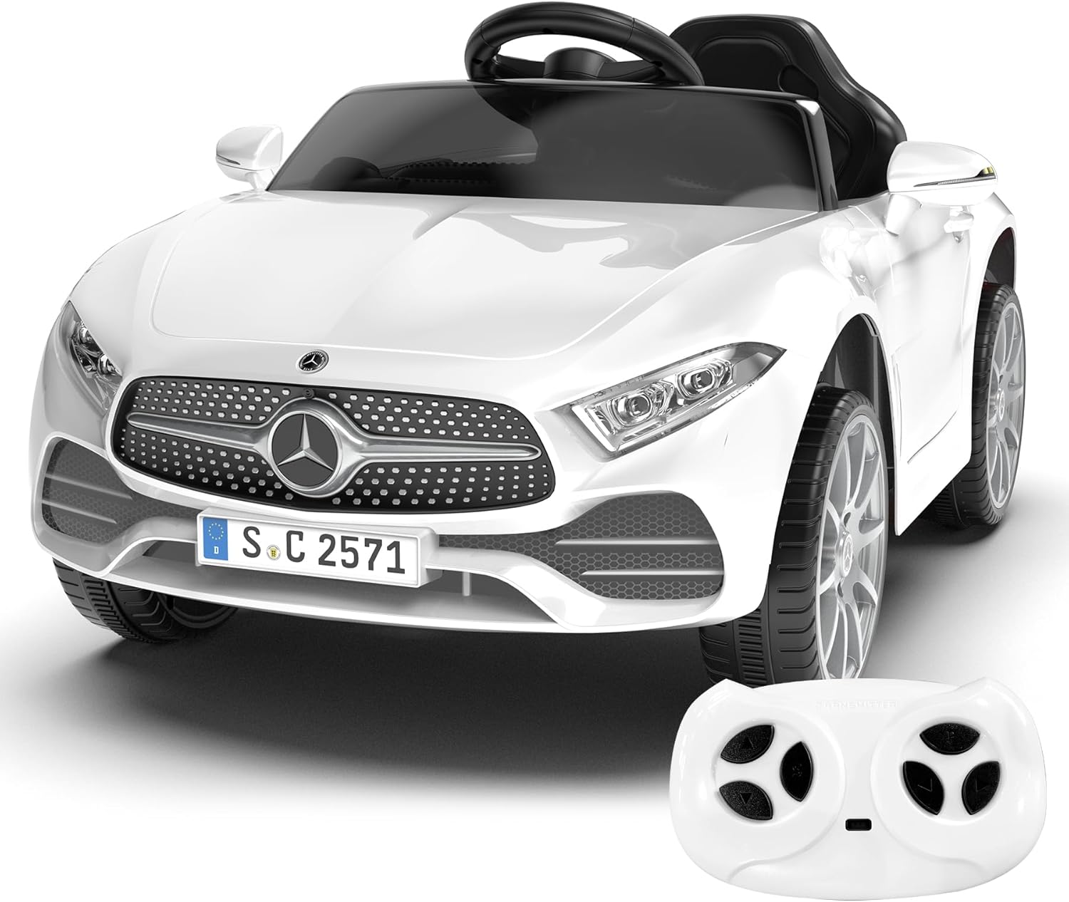 12V Kids Ride On Car with 2.4G Remote Control,Battery Powered Electric Car Ride On Vehicle Double Doors, Safety Belt,LED Light (SC-White)