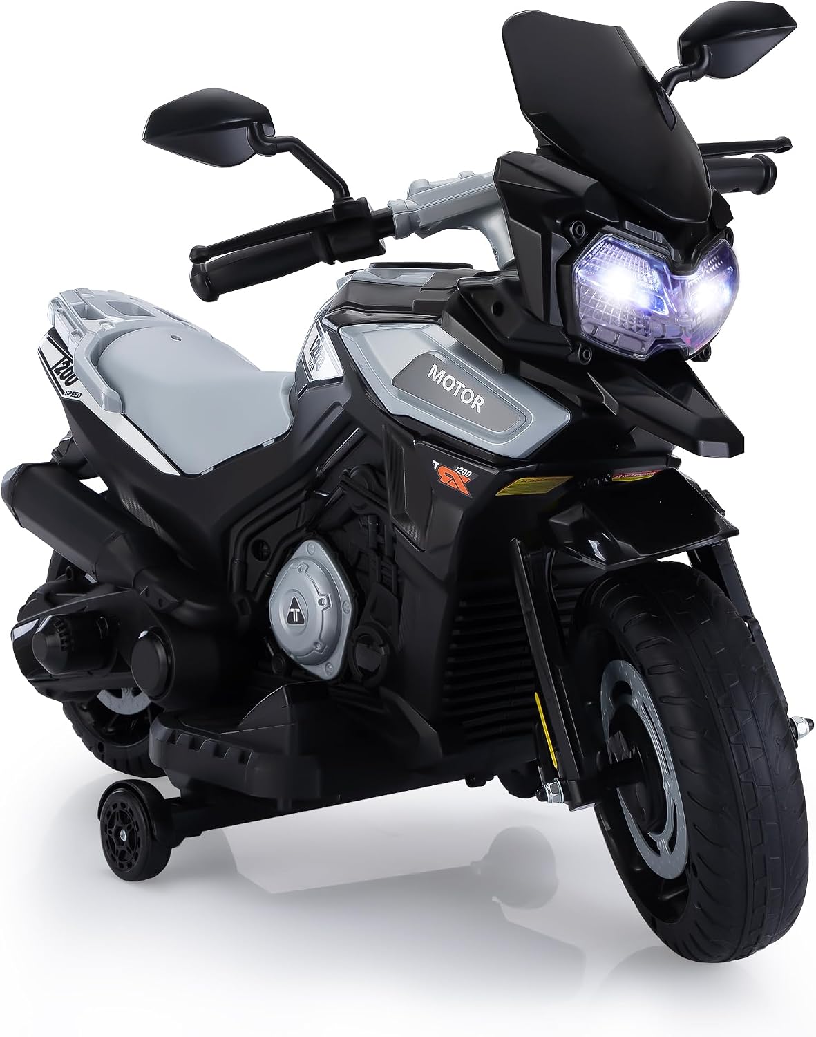 TOBBI 12V Electric Motorcycle for Kids Ride on Toys Toddler Motorbike Battery Powered Off-Road Dirt Bikes w/Music/Headlights/Training Wheels, Gifts for Boys & Girls, Silver