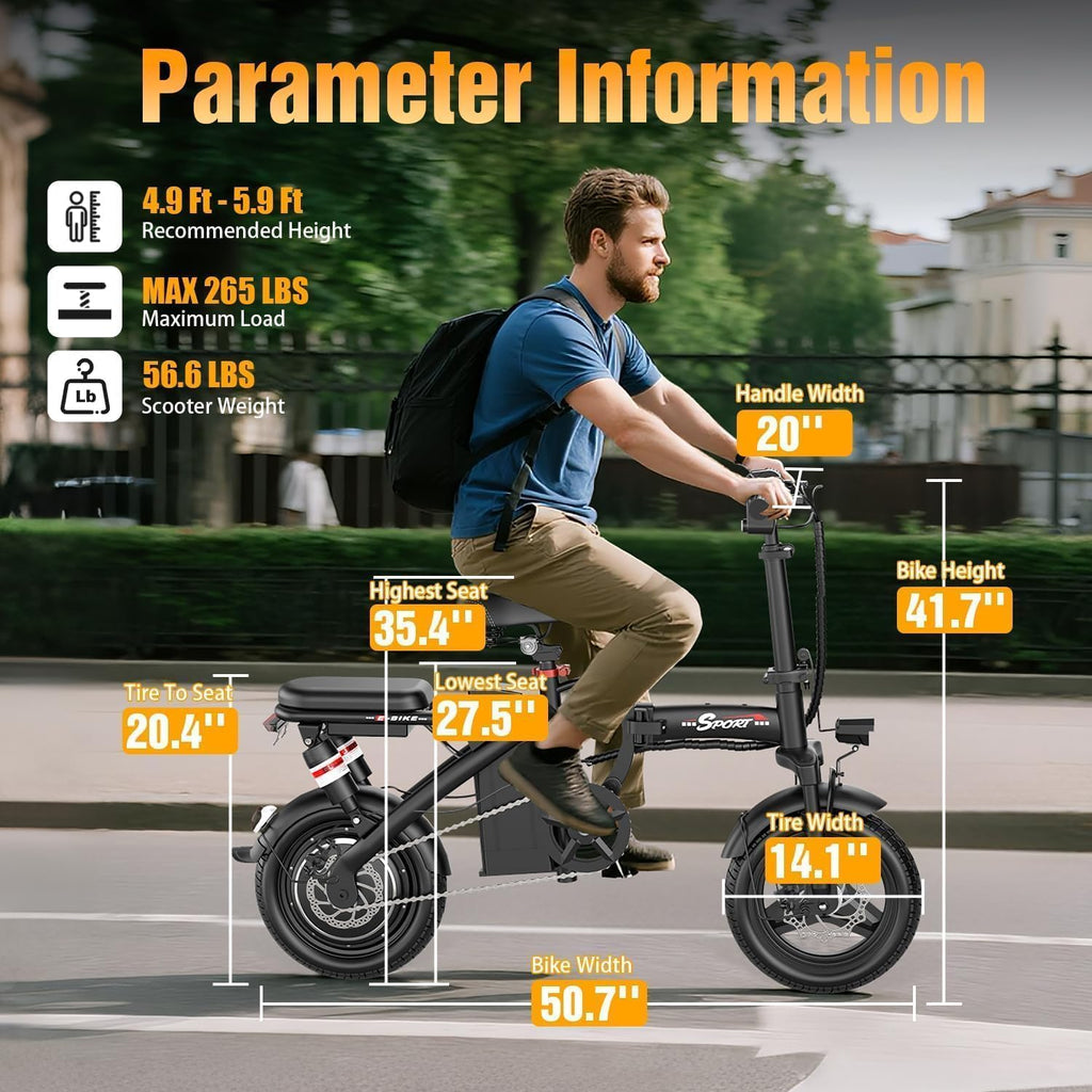 ASKGO Electric Bike for Adults Teens, 800/1200W Peak Folding Ebike, 22/25MPH & 30/45 Miles Range, Dual Suspension & Dual Brake, 3-Speed Modes, 14' Portable Electric Mini Bike, Commuting Ebike