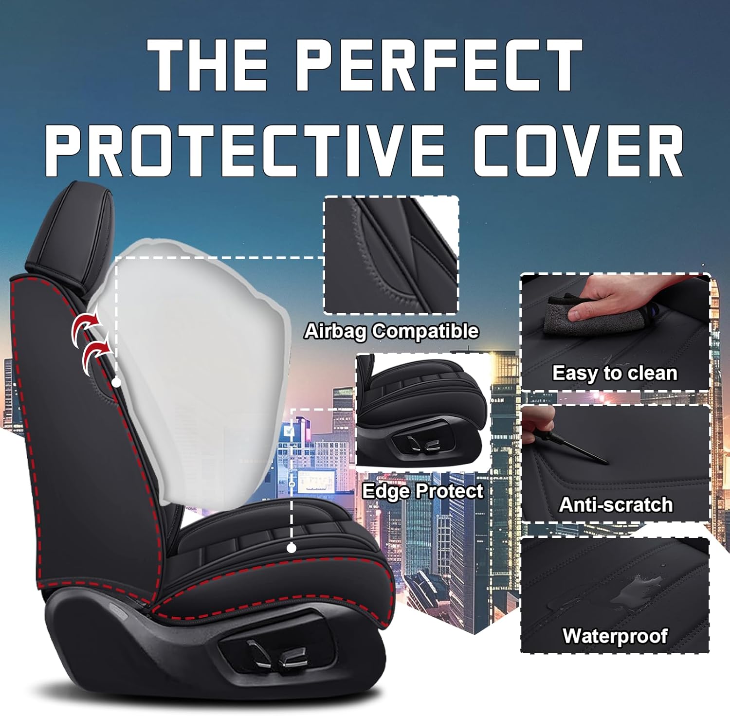 Car Seat Cover Full Set for Buick Envista Seat Covers 2024-2025, Nappa Leather Waterproof Seat Covers for Cars, Airbag Compatible, Universal Automotive Seat Covers (Standard 5 Seats/Black)