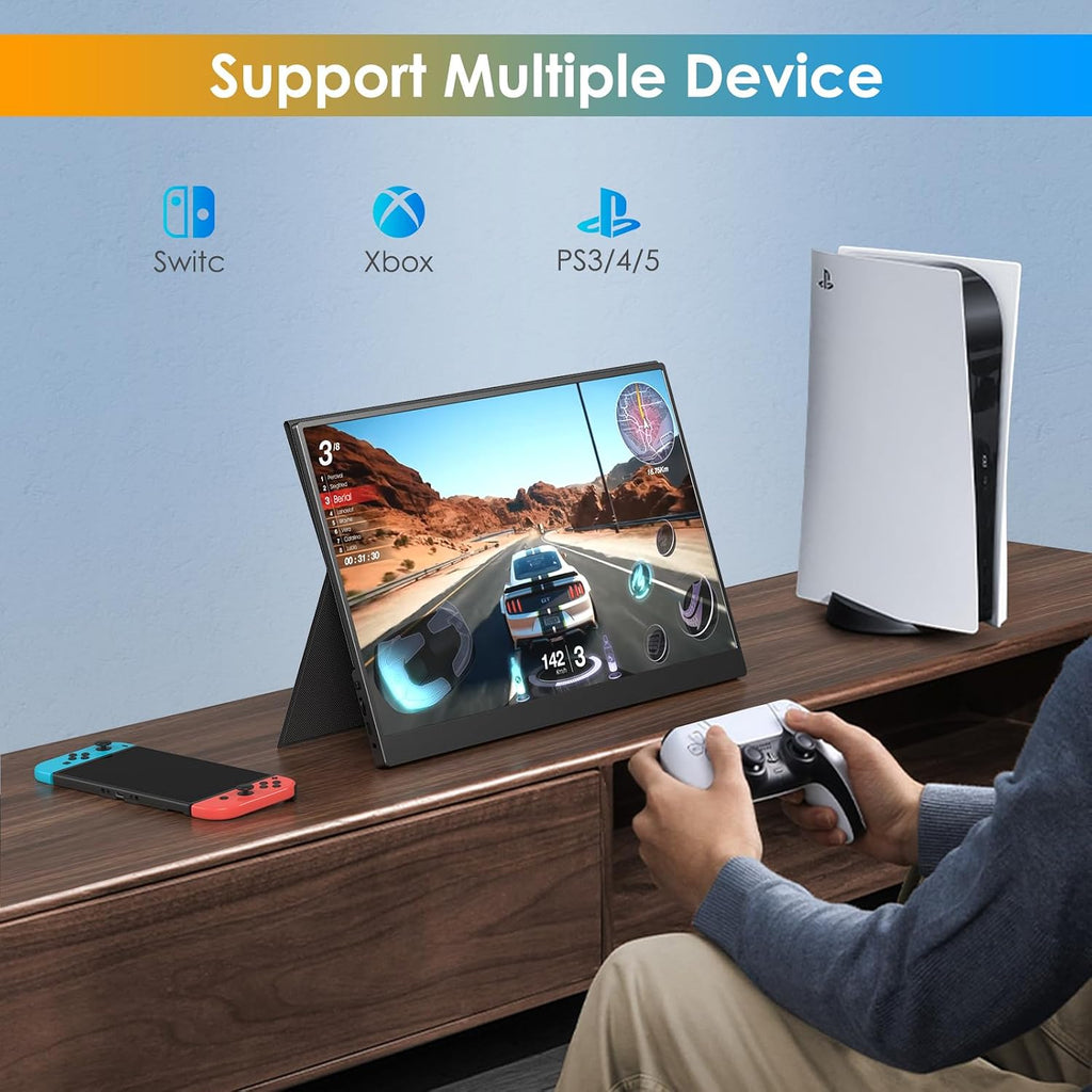 WGK Portable Monitor Narrow Edge 17.3' 1080P FHD 144Hz USB-C HDMI Gaming PC IPS HDR Screen for Travel PC Mac Phone Xbox PS5 Switch Laptop with Smart Cover and Built-in Speakers