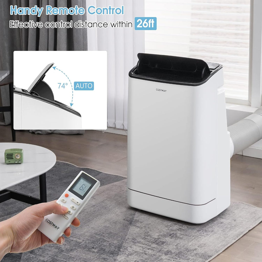 COSTWAY 15000 BTU Portable Air Conditioner, with Heat, Auto Swing 4-in-1 AC Unit for Rooms up to 800 Sq.Ft, with Built-in Dehumidifier, 24H Timer, Remote Control/APP Control & Window Kit(15000 BTU)