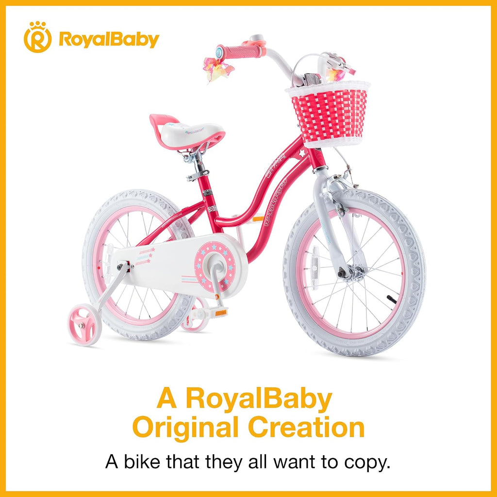 RoyalBaby Girls Bike with Training Wheels, Stargirl Kids Bicycle 14 Inch Toddlers to Big Kids 3-5 Years, Star Pink