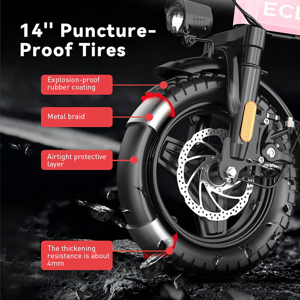 Folding Electric Bike for Adults, 800W Peak Motor 25MPH, Ebike with 48V 15Ah Removable Battery, 35-55 Miles Range, 14'' Adults Electric Bicycles for Men Women Commuter UL 2849 Safety Standard