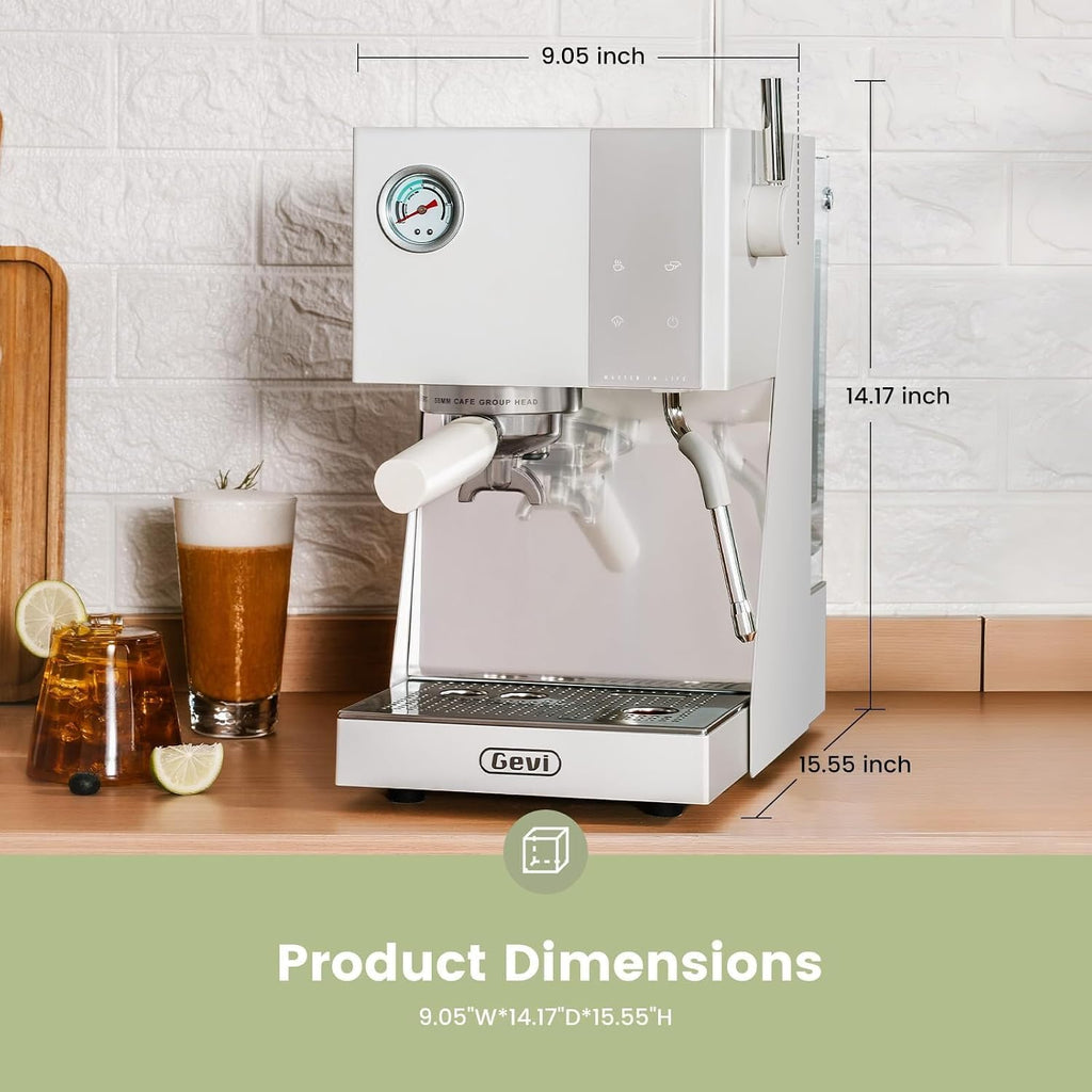 Gevi Espresso Machine with OPV, 20Bar Espresso Maker with Milk Frother Steam Wand, Dual Display, 58mm Portafilter, Stainless Steel Espresso Machines for Espresso/Latte/Cappuccino, White