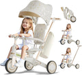 WinHope 9-in-1 Push Tricycle for Toddlers 1-3 Years | Convertible Kids Trike with Adjustable Parent Handle & Safety Harness, Lightweight Foldable Design + Storage Basket for Boys & Girls (White)