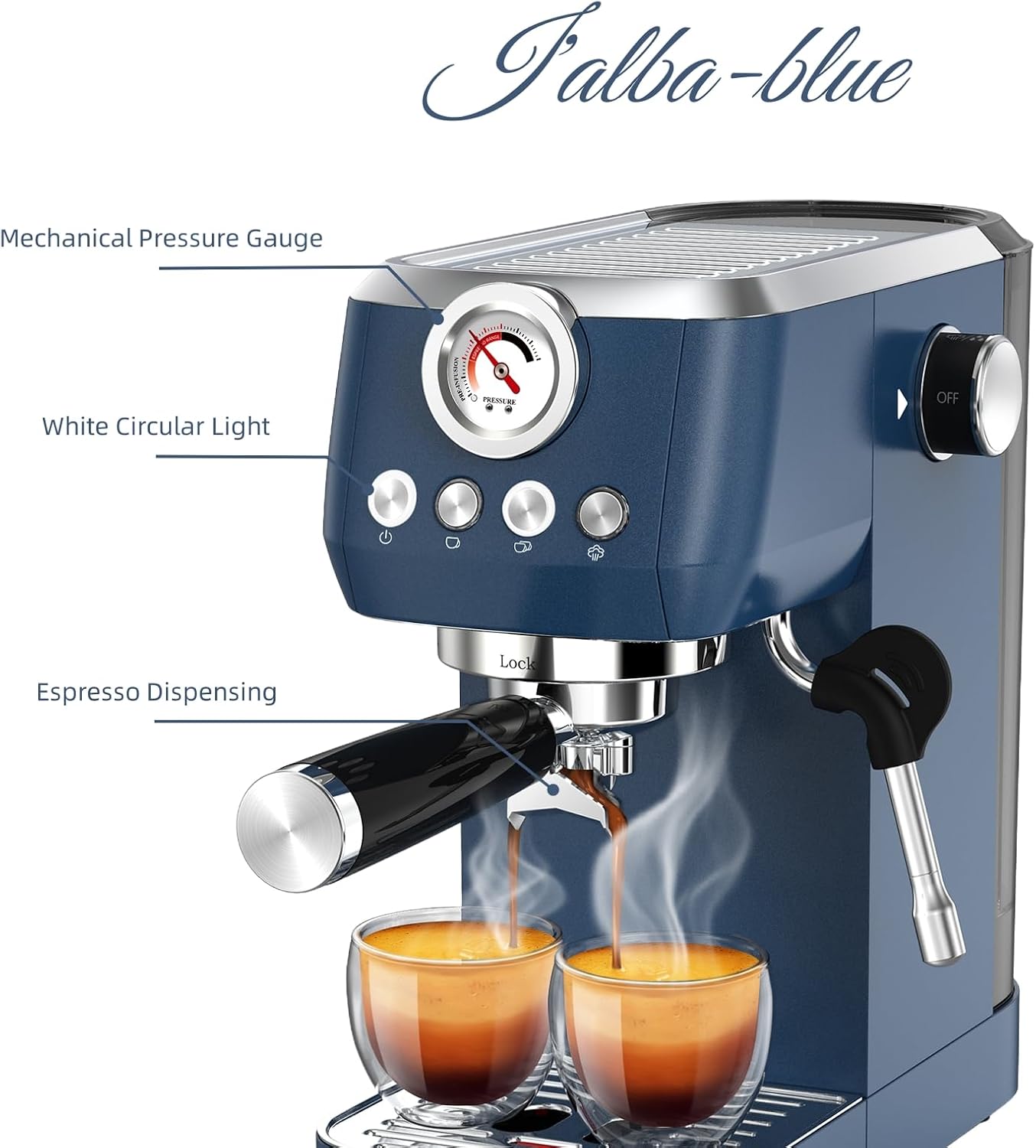 MAttinata Espresso Machine 20 Bar, Espresso Coffee Maker with Professional Milk Frother Steam Wand for Cappuccino & Latte, 49oz Removable Water Tank for Home, Blue