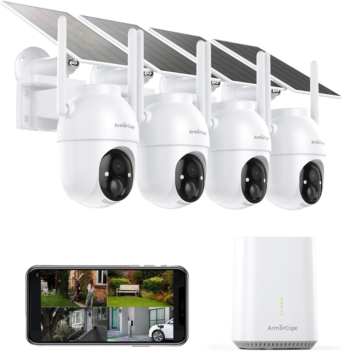 Armorcope Security Cameras Outdoor Wireless,4 Cam-Kit,No Subscription,360° Pan & Tilt Home Security Cameras System,2K Color Night Vision
