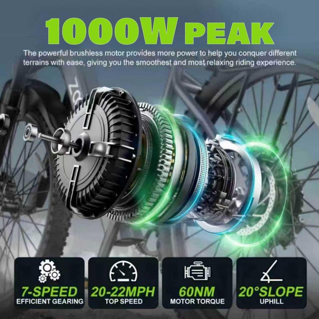 Electric Bike for Adults, 20' 24' 26' 1000W 1500W 2000W Peak Motor, 48V 36V 10AH 13AH Ebike, 30-45Miles 22-25MPH Electric Bicycles, 7-Speed ebikes for Adults