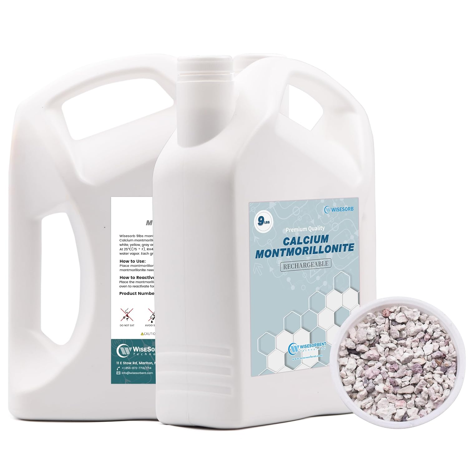 Wisesorb 36 LBS Desiccant Calcium Montmorillonite, Rechargeable Dessicant Dehumidifiers Desiccant Moisture Absorber, 4 Pack of 9 LBS