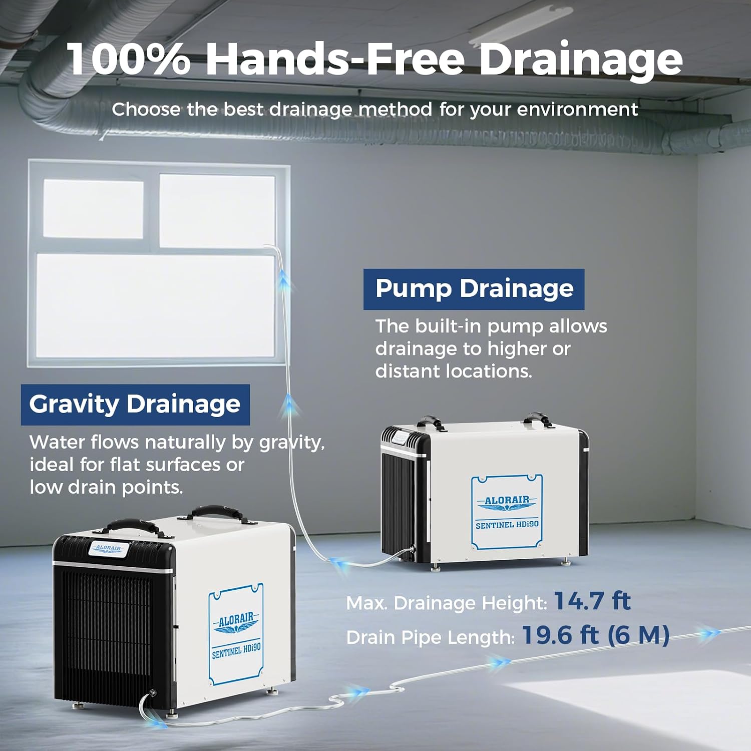 ALORAIR Wi-Fi Crawl Space Dehumidifier, 198 PPD Basement Dehumidifiers with Condensate Pump, Auto-Defrost, Rare Earth Alloy Tube Evaporator