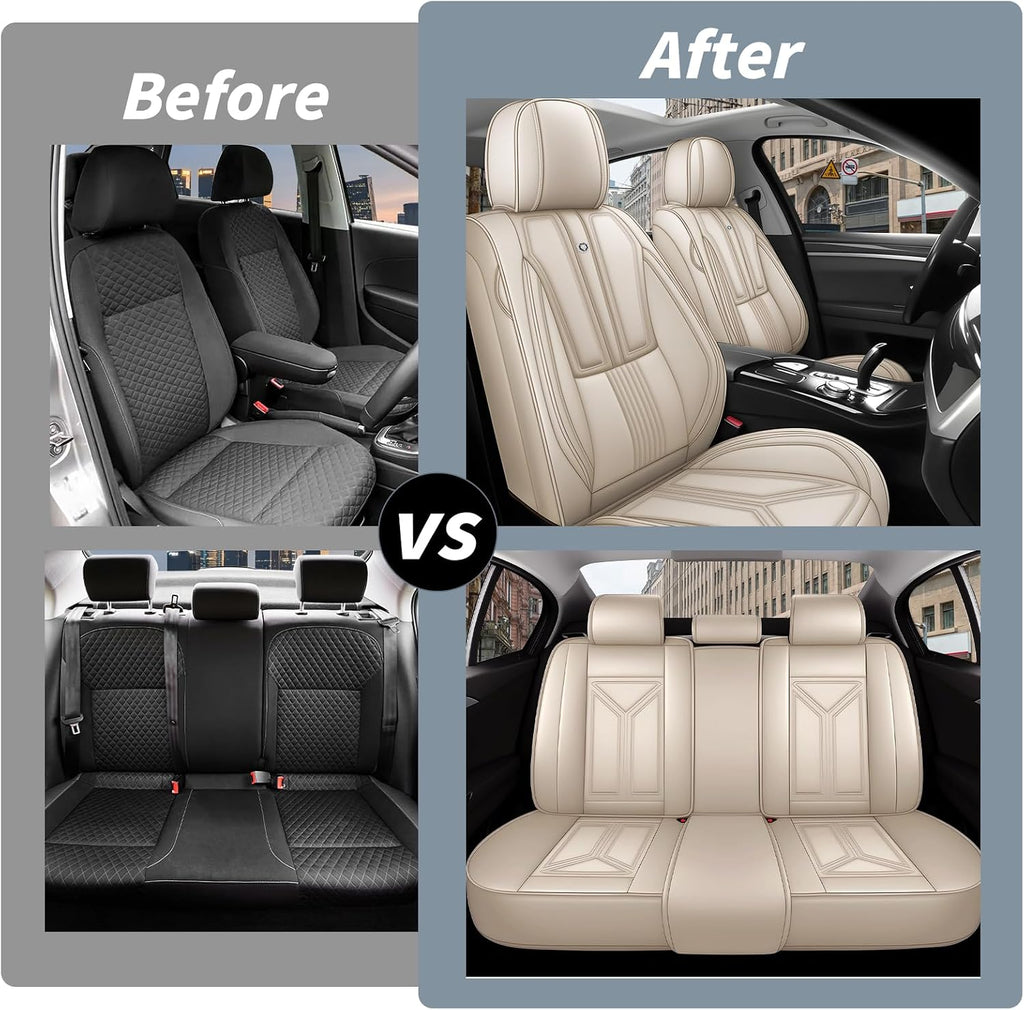 Arazi Car Seat Covers Full Set for Toyota Prius 2001-2025, Nappa Leather Seat Cover Full Coverage Waterproof Seat Protector (Beige,5 Seats Standard)