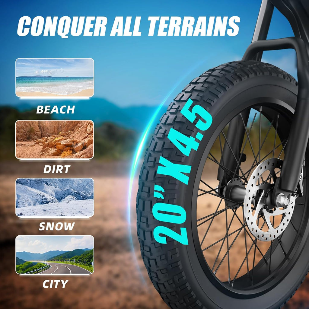 BIGNIU BG-S Electric Bike for Adults – 20'x4.5' Fat Tire, 1200W Motor, 48V 15Ah Battery, 7-Speed, Dual Disc Brakes for Off-Road and City Riding