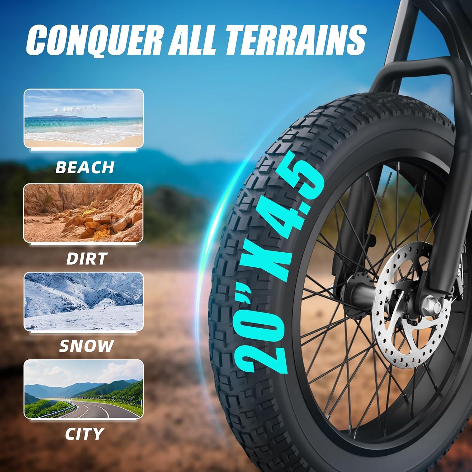BIGNIU BG-S Electric Bike for Adults – 20'x4.5' Fat Tire, 1200W Motor, 48V 15Ah Battery, 7-Speed, Dual Disc Brakes for Off-Road and City Riding