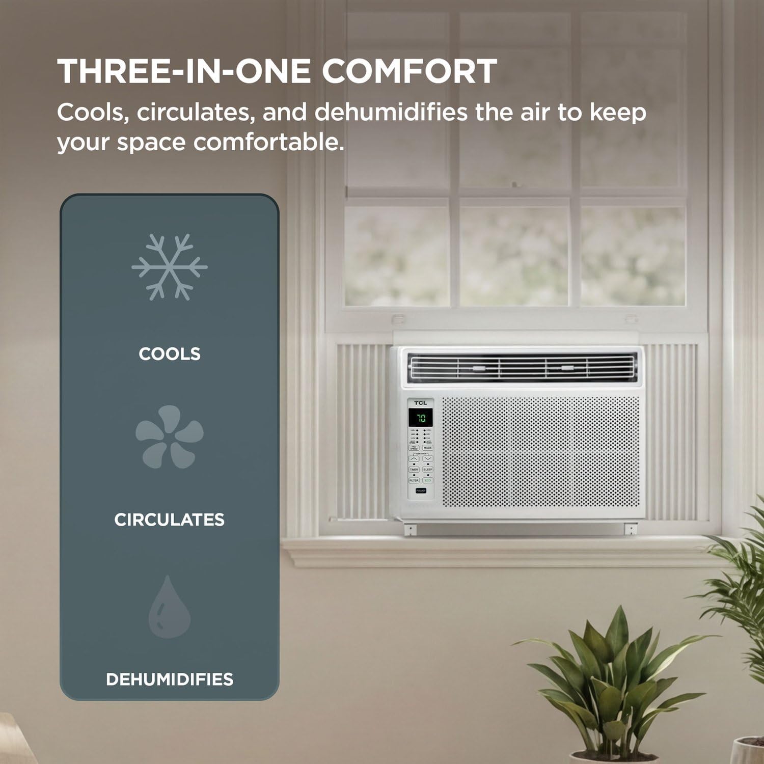 TCL 6,000 BTU Window Air Conditioner, Fan & Dehumidifier, 250 Sq. Ft., Remote Control, Easy-to-Use, Reusable Filter - H6W23W