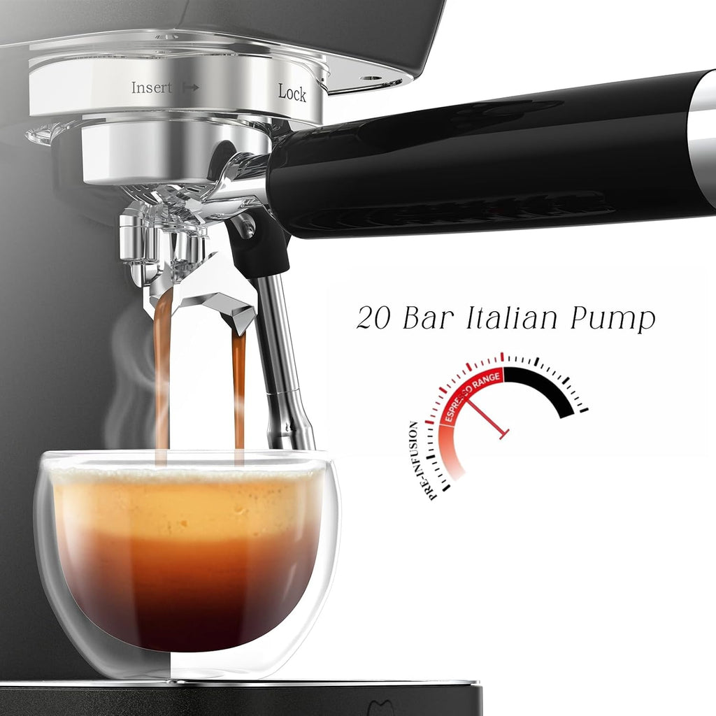 MAttinata Espresso Machine 20 Bar, Espresso Coffee Maker with Professional Milk Frother Steam Wand for Cappuccino & Latte, 49oz Removable Water Tank for Home, Black