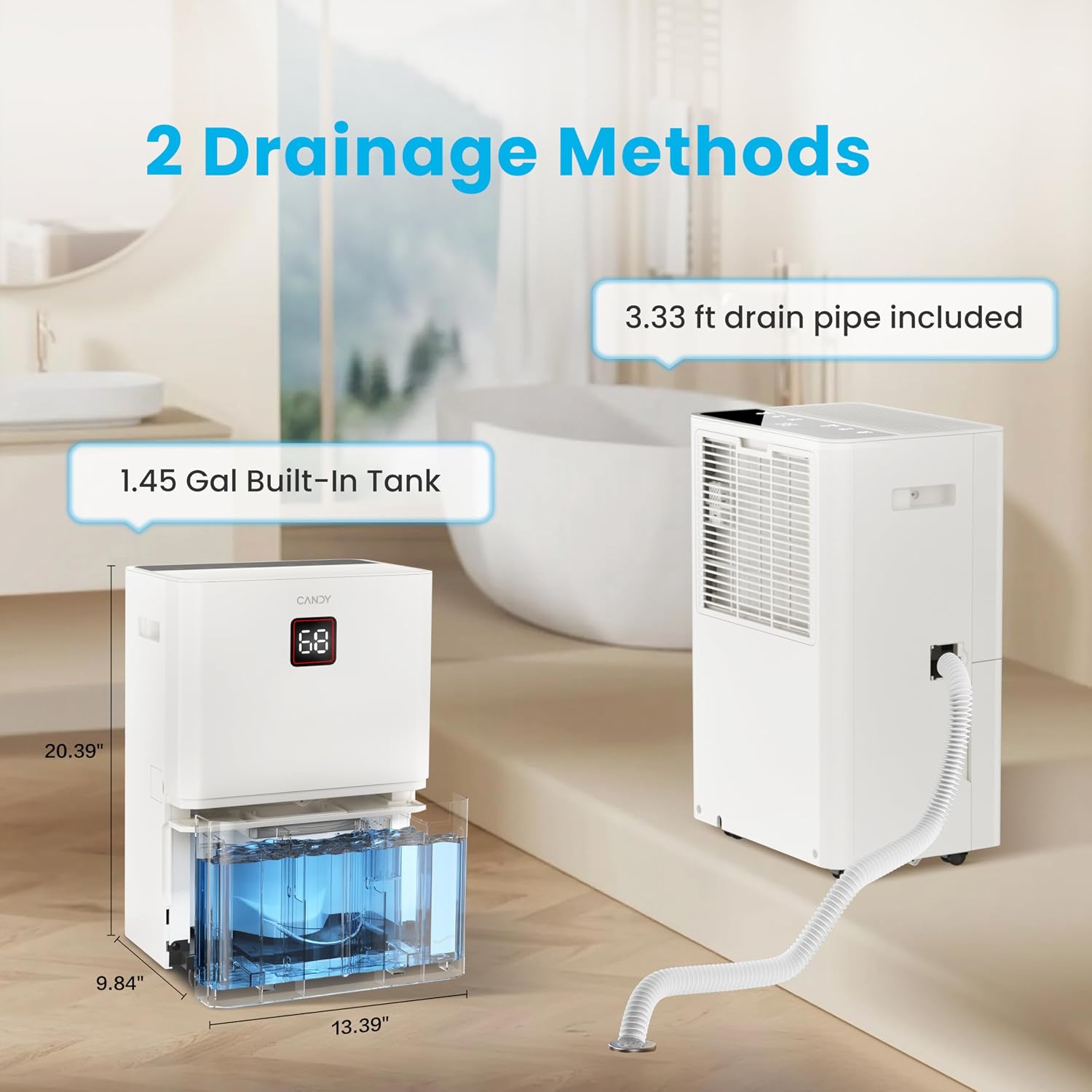 Candy 5500 Sq. Ft Dehumidifier for Basement, Max 100 Pint/Day Large Dehumidifiers for Home with Drain Hose, 1.45 Gallons Water Tank, Intelligent Humidity Reminder with Wifi & Alxea Control