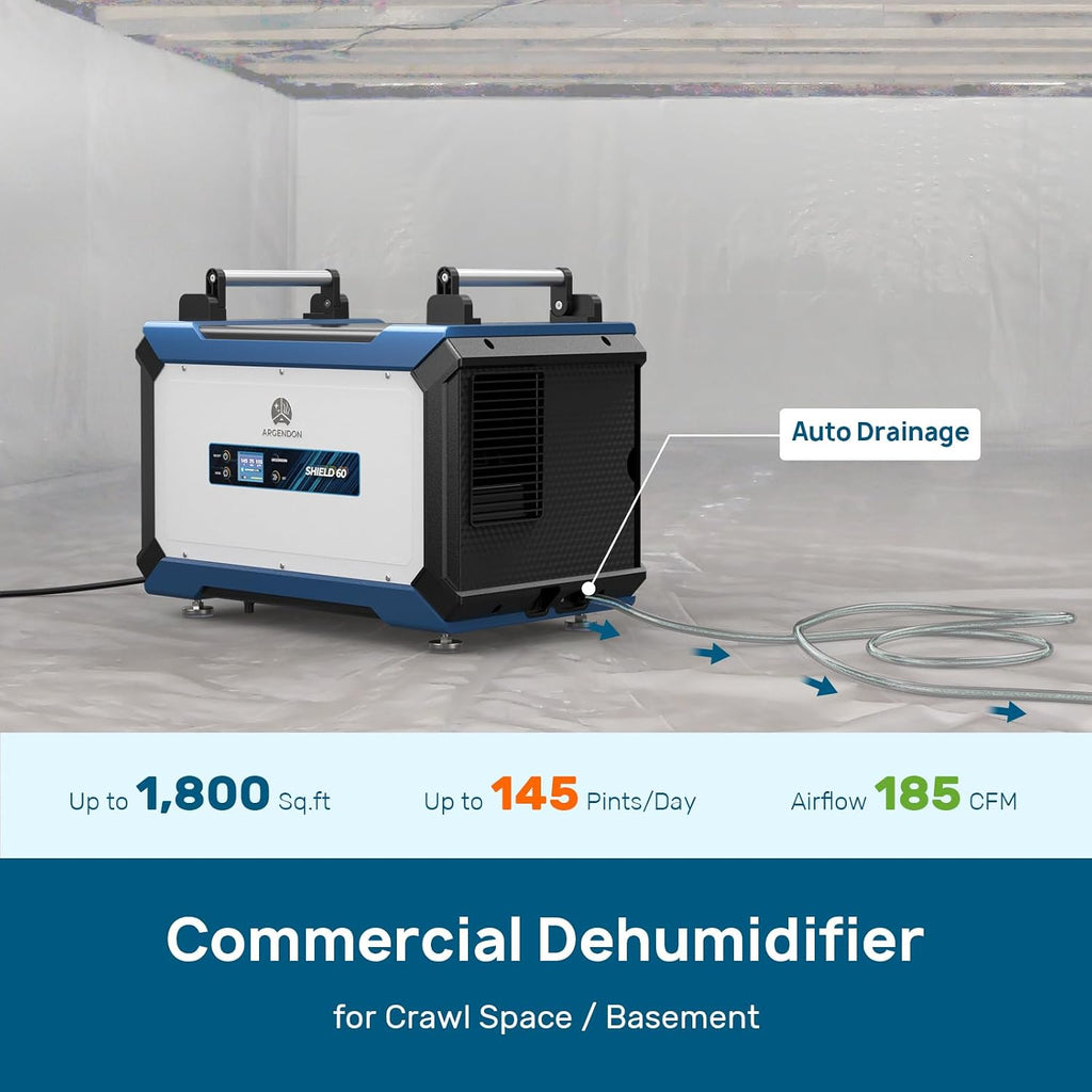 ARGENDON 145 Pint Crawl Space/Basement Dehumidifier with Drain Hose, Commercial Dehumidifiers for Large Space, Industrial, Water Damage, Auto Defrosting, 5 Years Limited Warranty