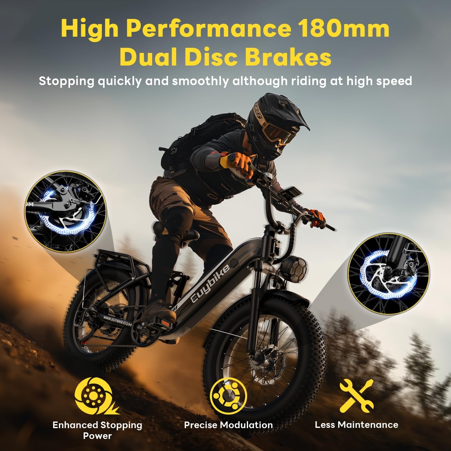 EUYBIKE Electric Bike for Adults 1400W Peak, 48V 20AH(960WH) Removable Battery, 20'x4' Fat Tire Full Suspension 80 Miles Range Step-Thru Hunting Ebike, 7-Speed Dual Brakes Electric Bicycle