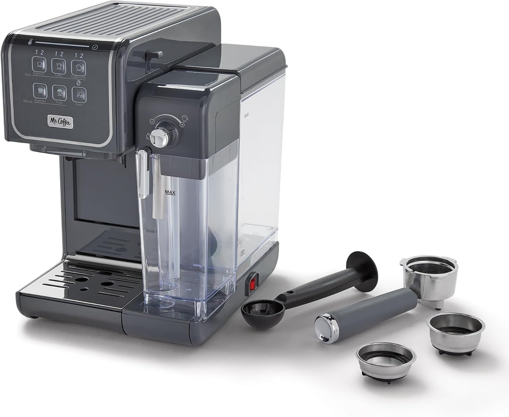 Mr. Coffee One-Touch CoffeeHouse+ Espresso, Cappuccino, and Latte Maker Home Coffee Machine with 19-Bar Italian Pump, and Milk Frother Ideal for Latte, Espresso, and Coffee Lovers