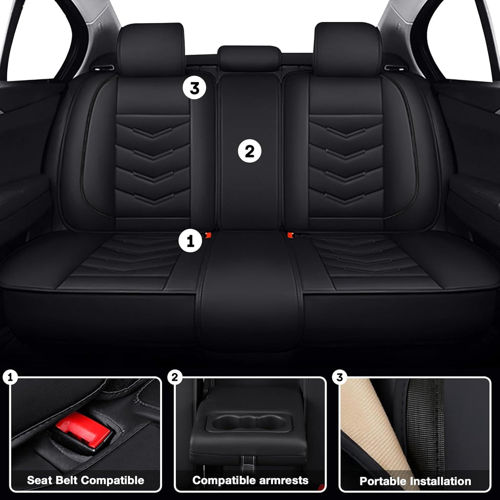 Car Seat Covers 7 Seats for Dodge Grand Caravan 2000-2020, Waterproof Durable Leather Vehicle Cushion Covers, Breathable Full Coverage Seat Protector(Standard,Black)