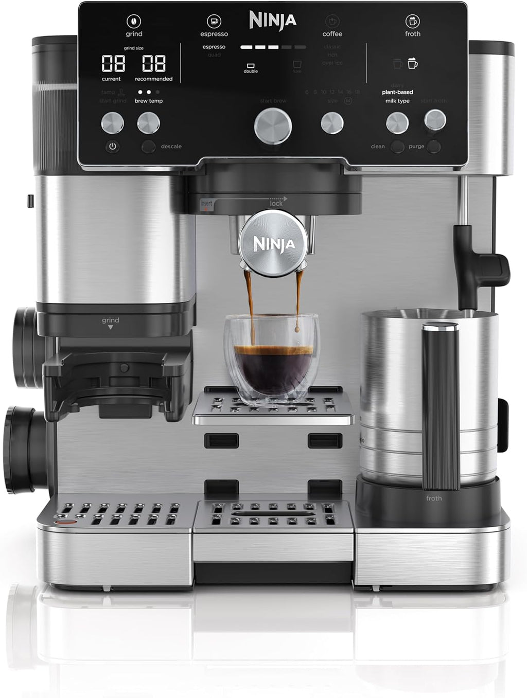 Ninja Luxe Café Essential Series, Espresso Machine and Drip Coffee Maker, Integrated Grinder, Assisted Tamper, Hands-Free Frother, for Cappuccinos and Lattes, Dairy or Non-Dairy. ES501C