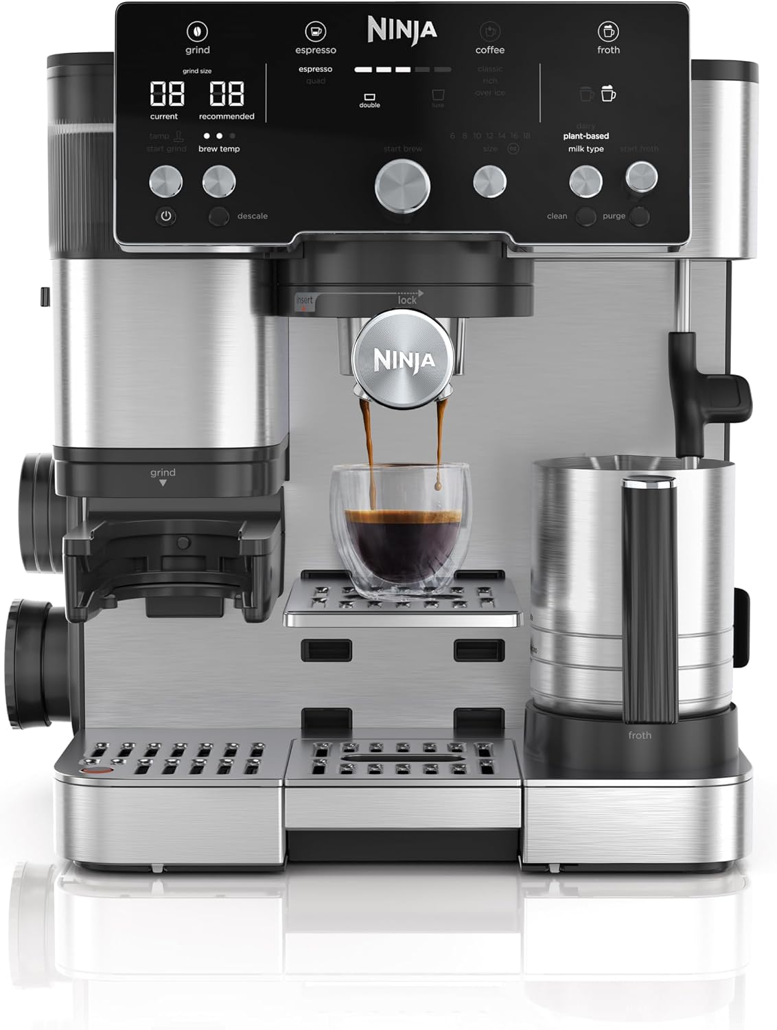 Ninja Luxe Café Essential Series, Espresso Machine and Drip Coffee Maker, Integrated Grinder, Assisted Tamper, Hands-Free Frother, for Cappuccinos and Lattes, Dairy or Non-Dairy. ES501C