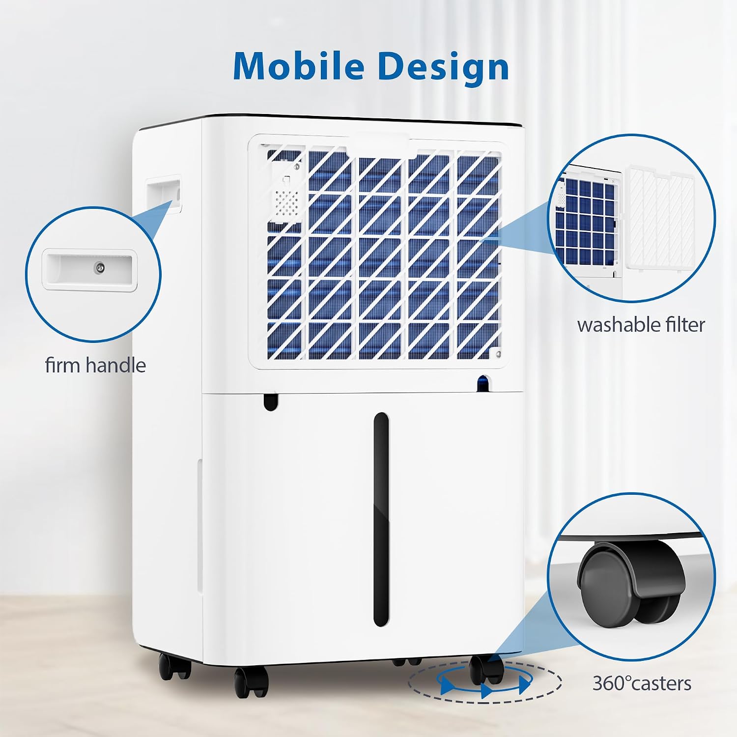 FreAire 4,500 Sq. Ft. Dehumidifier for Basement Large Room | Humidity Control | 50 Pint Dehumidifiers with Auto or Manual Drainage for Home Bathroom | 24H Timer | 3 Operation Modes | Safe Lock White