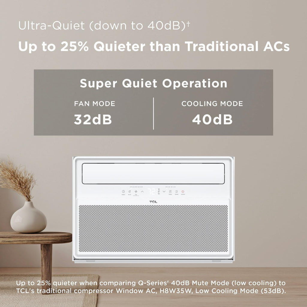 TCL 10000 BTU Q-Series Smart Inverter Window AC, Energy Efficient Air Conditioner with Fan, Dehumidifier, Remote Control & WiFi, Works with Smart Home Devices & TCL Home App, Cools up to 450 Sq. Ft.
